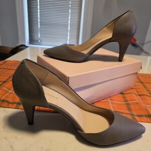 BCBGeneations Gray Snakeskin D'Orsay Textured Heels